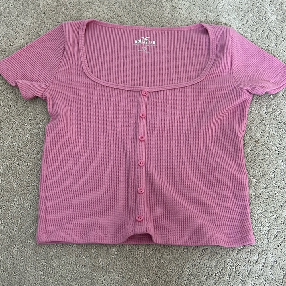 Hollister Waffle Pink Button Up Top